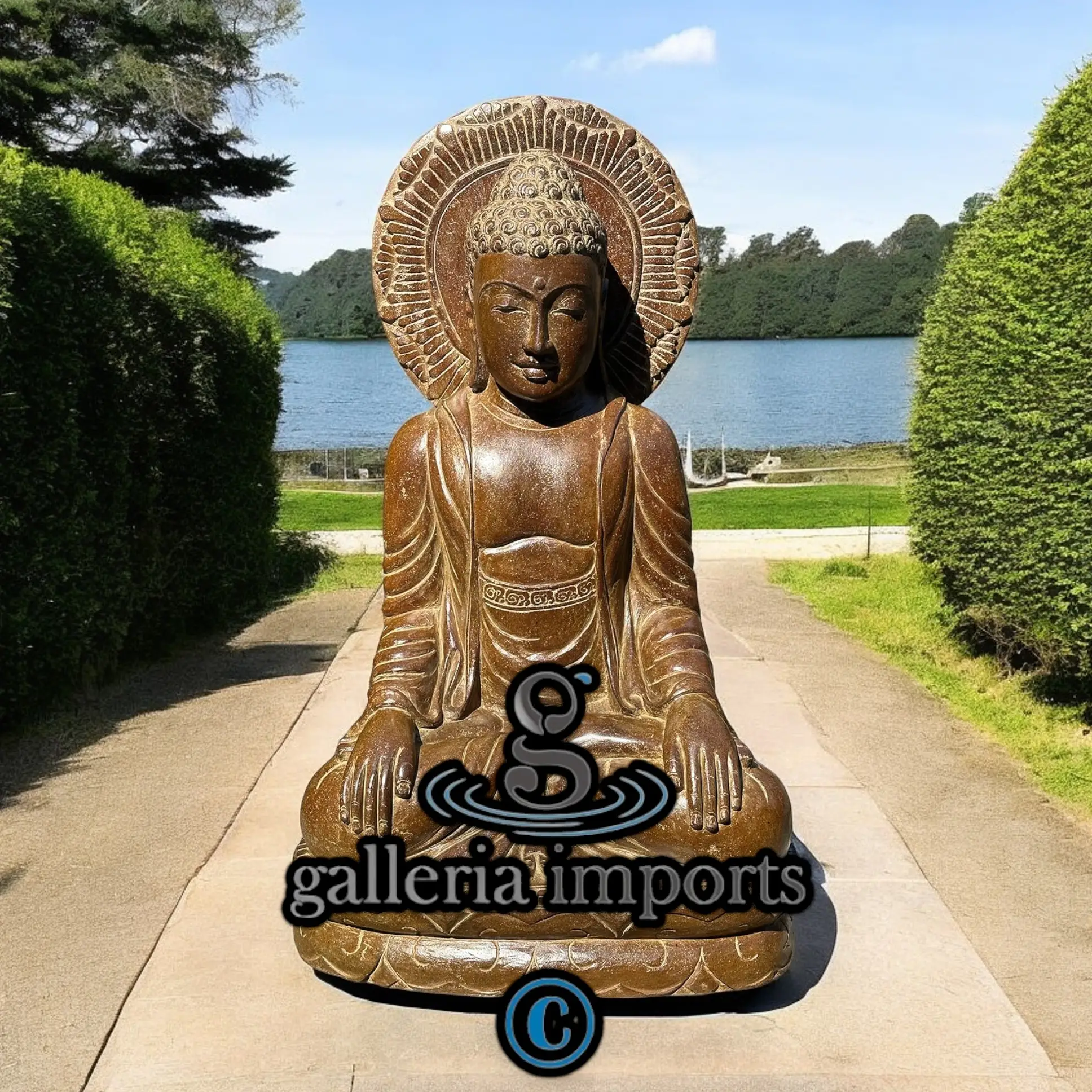 Sitting Buddha Aurial Vulcanic Stone 100cm | 39" H