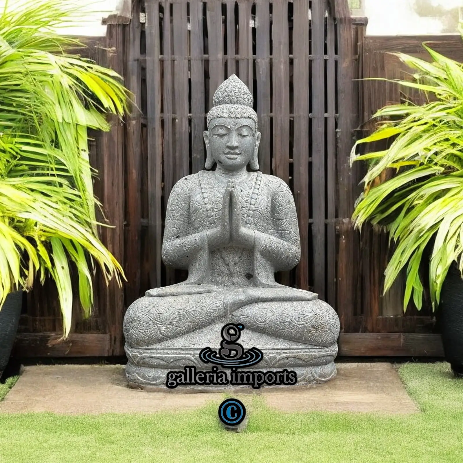 Sitting Buddha Flower Vulcanic Stone