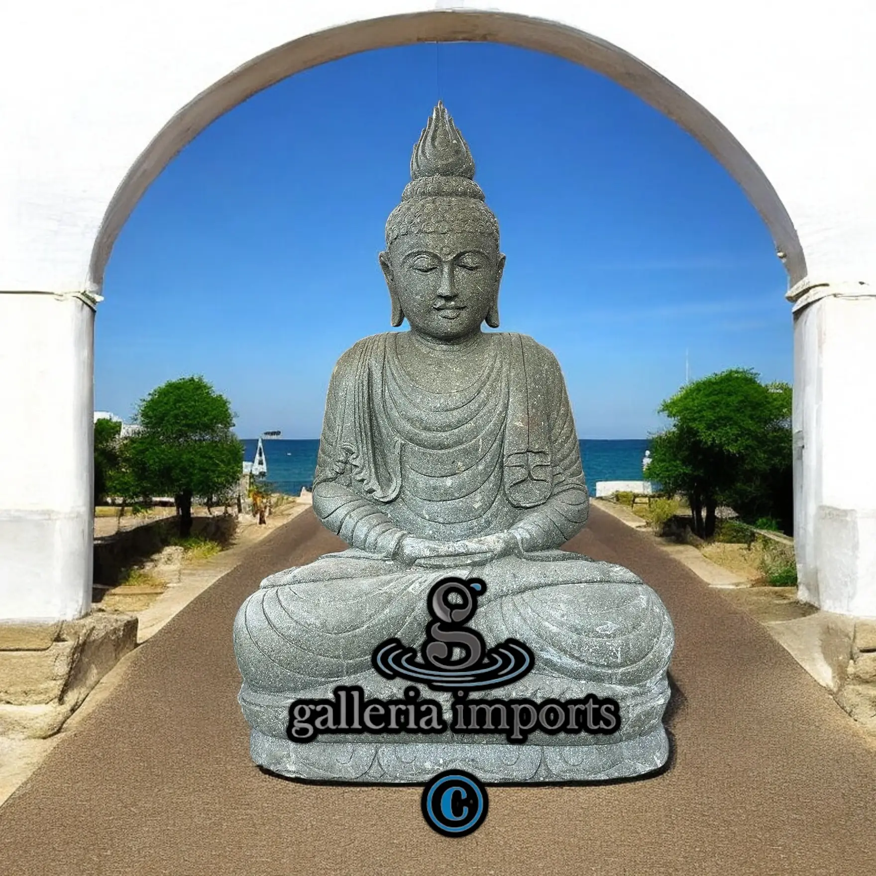 Sitting Buddha Statue Green Stone 120cm H