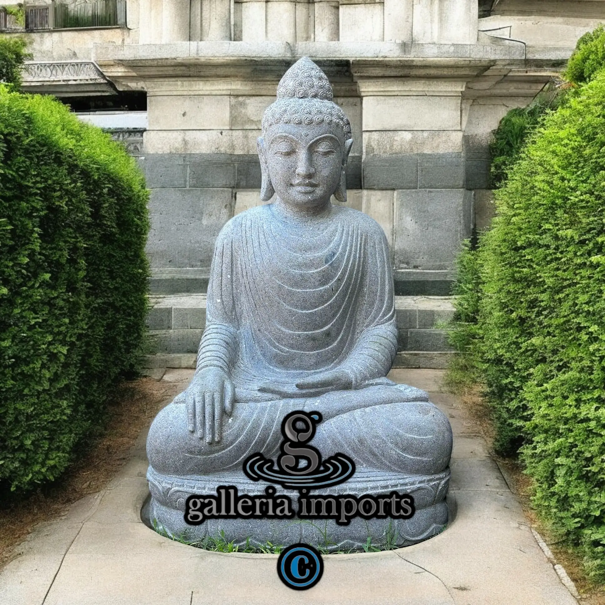 Sitting Buddha Vulcanic Stone 95cm | 37" H
